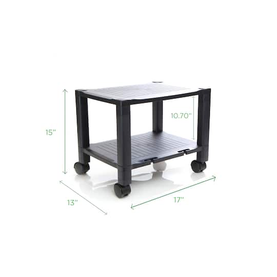 Mind Reader 15" Black 2-Tier Shelf Adjustable Printer Stand with Wheels
